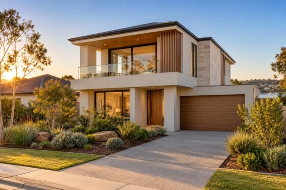 Modern two-storey investment house in a Sydney suburb at golden hour